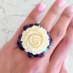 Sterling Silver 925 Resin Ring With Amethyst And Turquoise Real Quartz